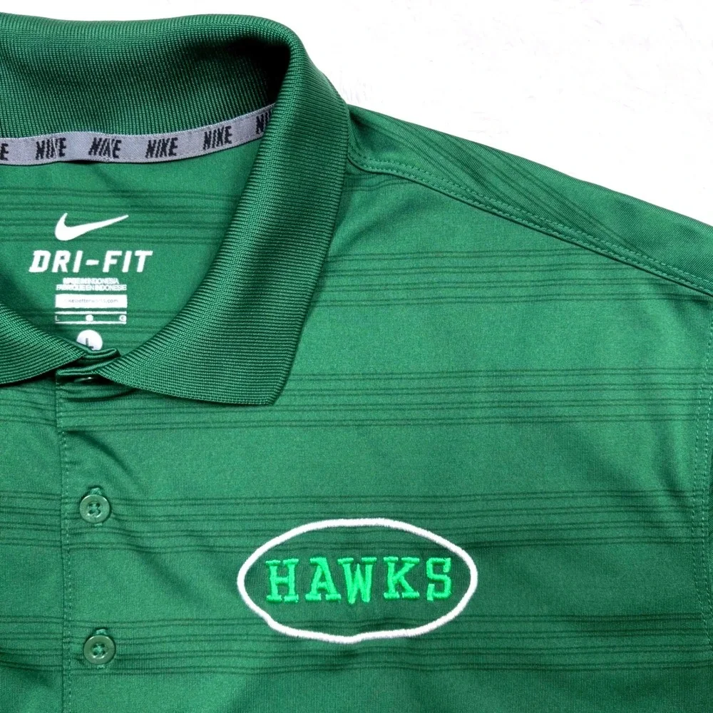 Hawks Nike Polo Shirt Men L Green Dri-FIT Embroider Stripe Performance Logo Golf